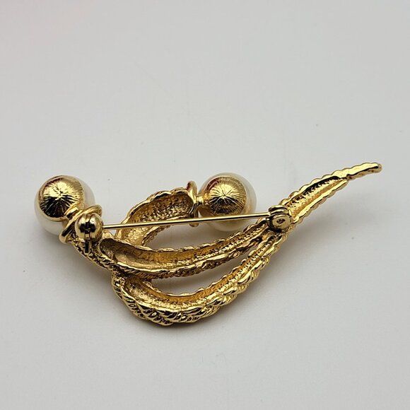 Vintage UNSIGNED Christian Dior Gold Tone Double Pearl Rope Chain Brooch 2.75" - Picture 5 of 8